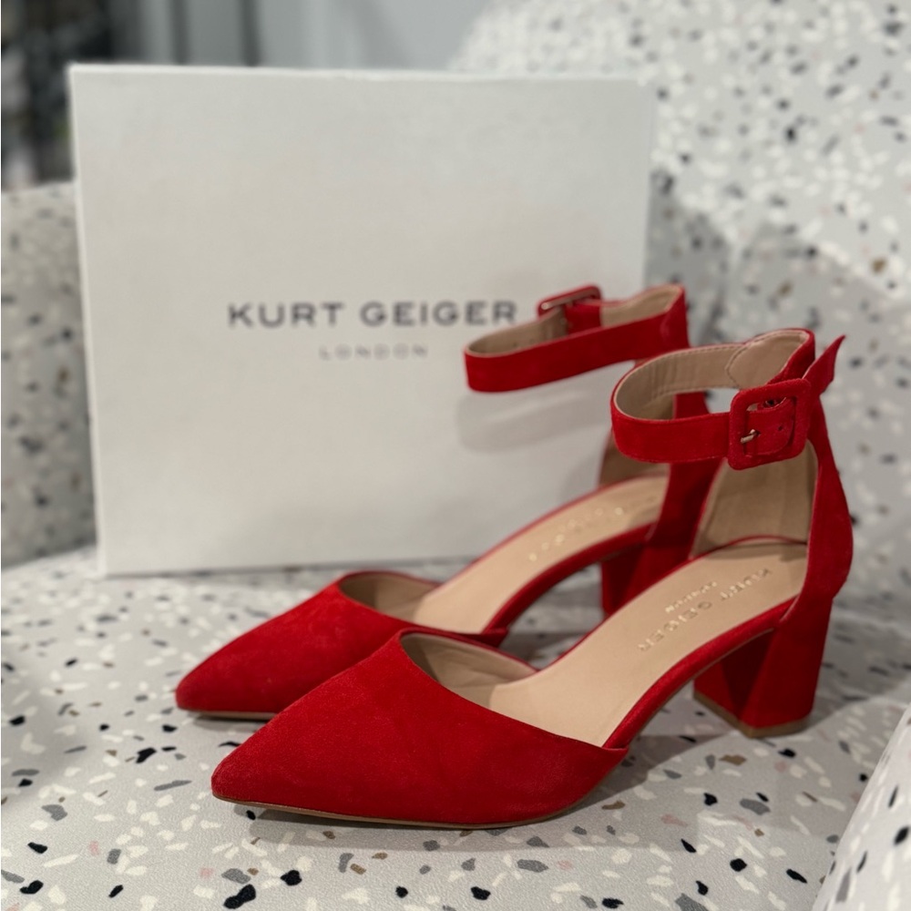 Kurt Geiger Vibrant Red Block Heel Shoes